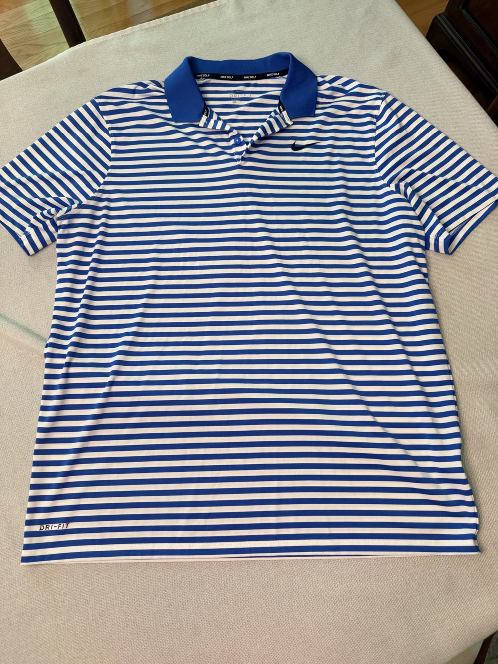 Nike Blue and White Striped Polo with Solid Blue Collar